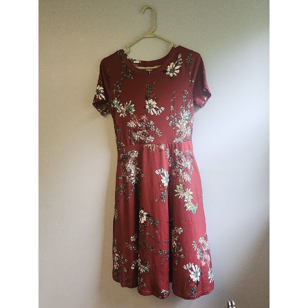 HELYO Womens Elegant Cotton Casual Burgundy Floral Print Work Party A-Line Swing